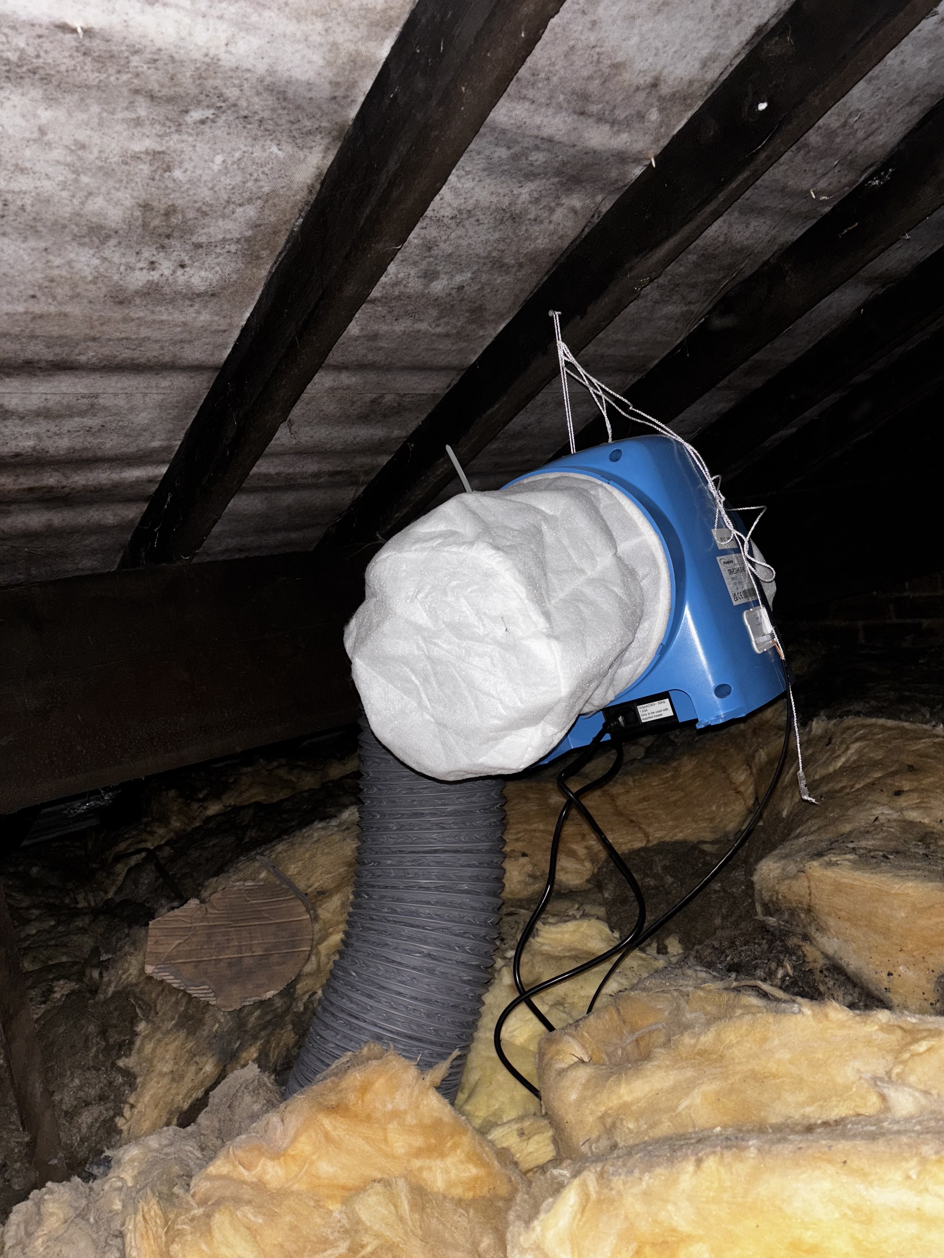 Ageing bathroom extractor and wiring investigated by CAN Electrical Contractors Limited during electrical repairs